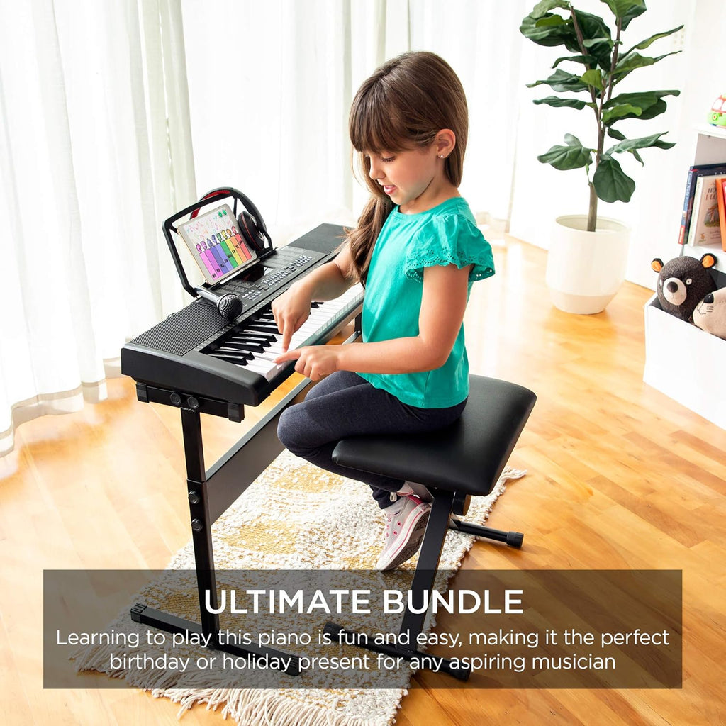 61-Key Electronic Keyboard Set with Stand, Bench, Headphones, Microphone V7823