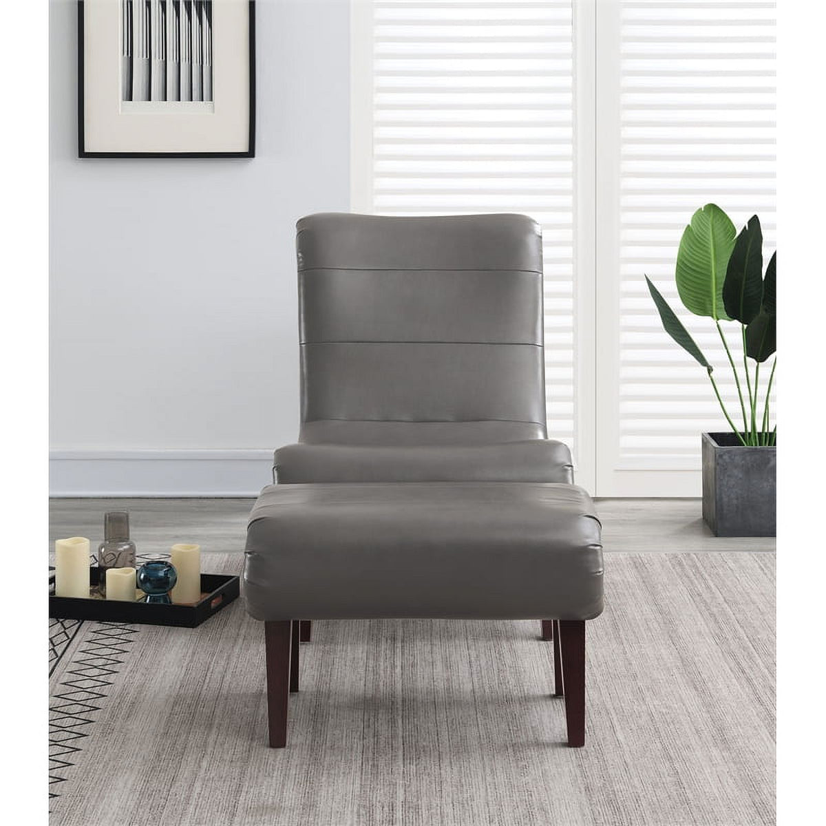 Pewter Faux Leather Lounger with Ottoman R440752
