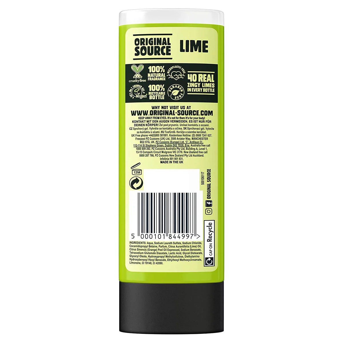 Lime Shower Gel with Natural Fragrance, Vegan, Paraben Free, 6 x 250 ml P3457