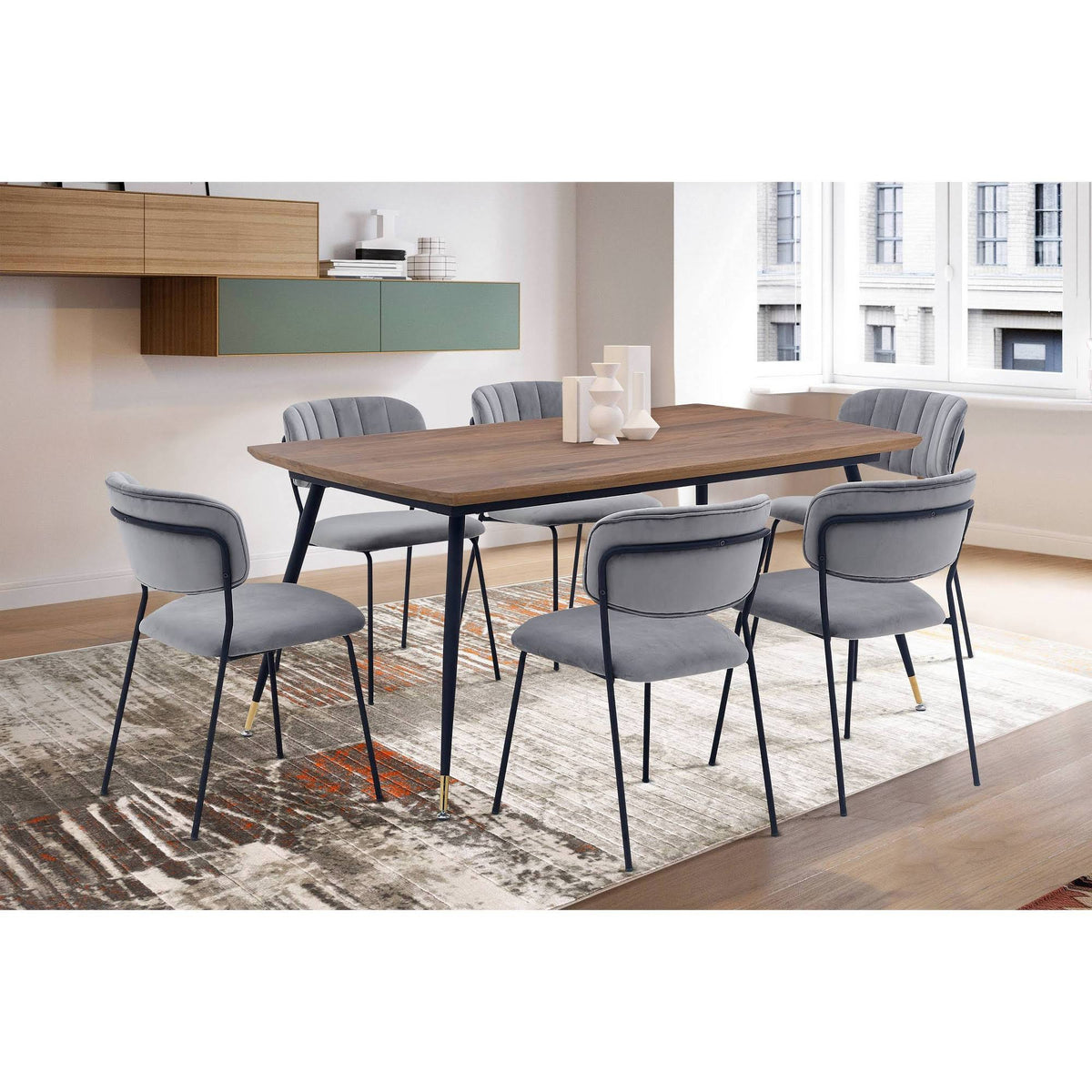 Grey Velvet and Metal Dining Room Chairs - Set of 2 U877434