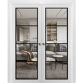 White Silk Clear Glass Solid Wood Double Pocket Doors L1191