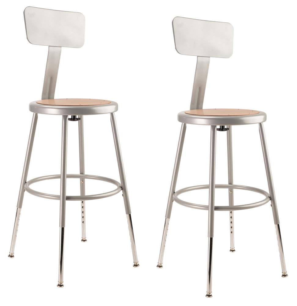 Height Adjustable Steel Stool with Backrest, Grey, Pack of 2 G23008