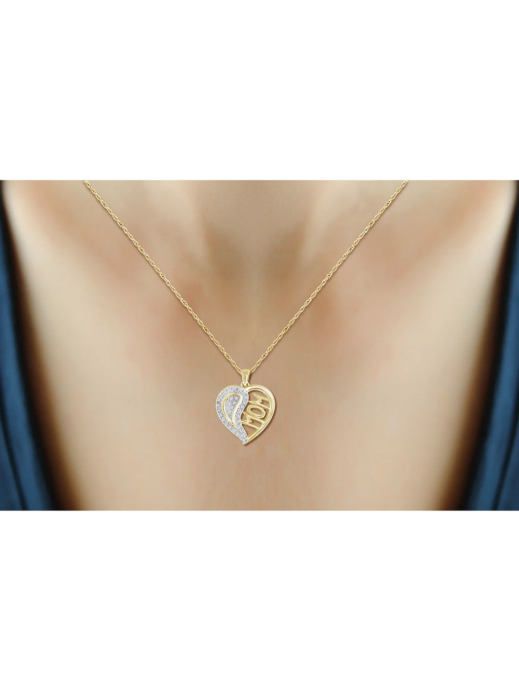 14K Gold Plated Silver Mother Daughter Necklace with White Diamonds C597094