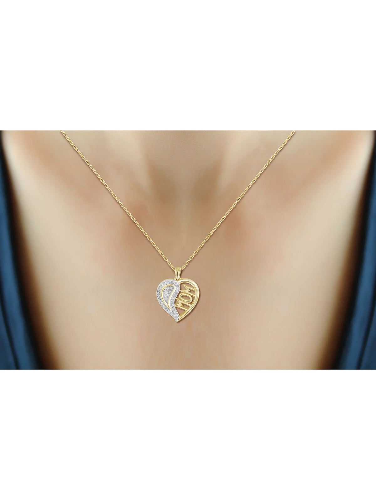 14K Gold Plated Silver Mother Daughter Necklace with White Diamonds C597094