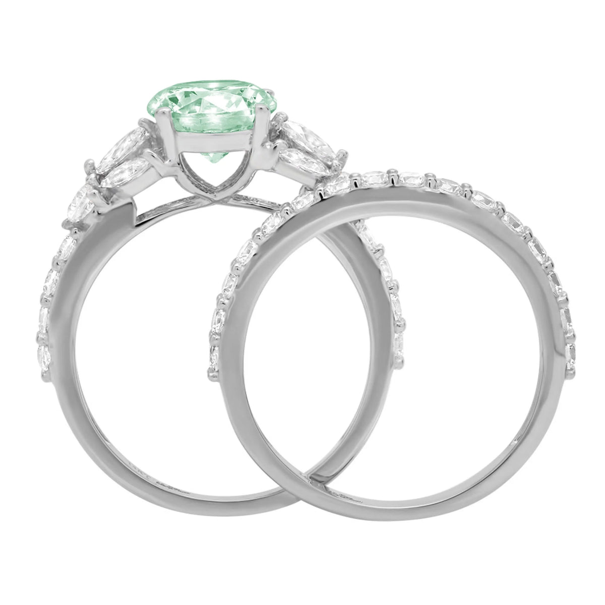 3.06 ct Round Cut Green Simulated Diamond 18k White Gold Ring Band Set Size 3.5 K43438