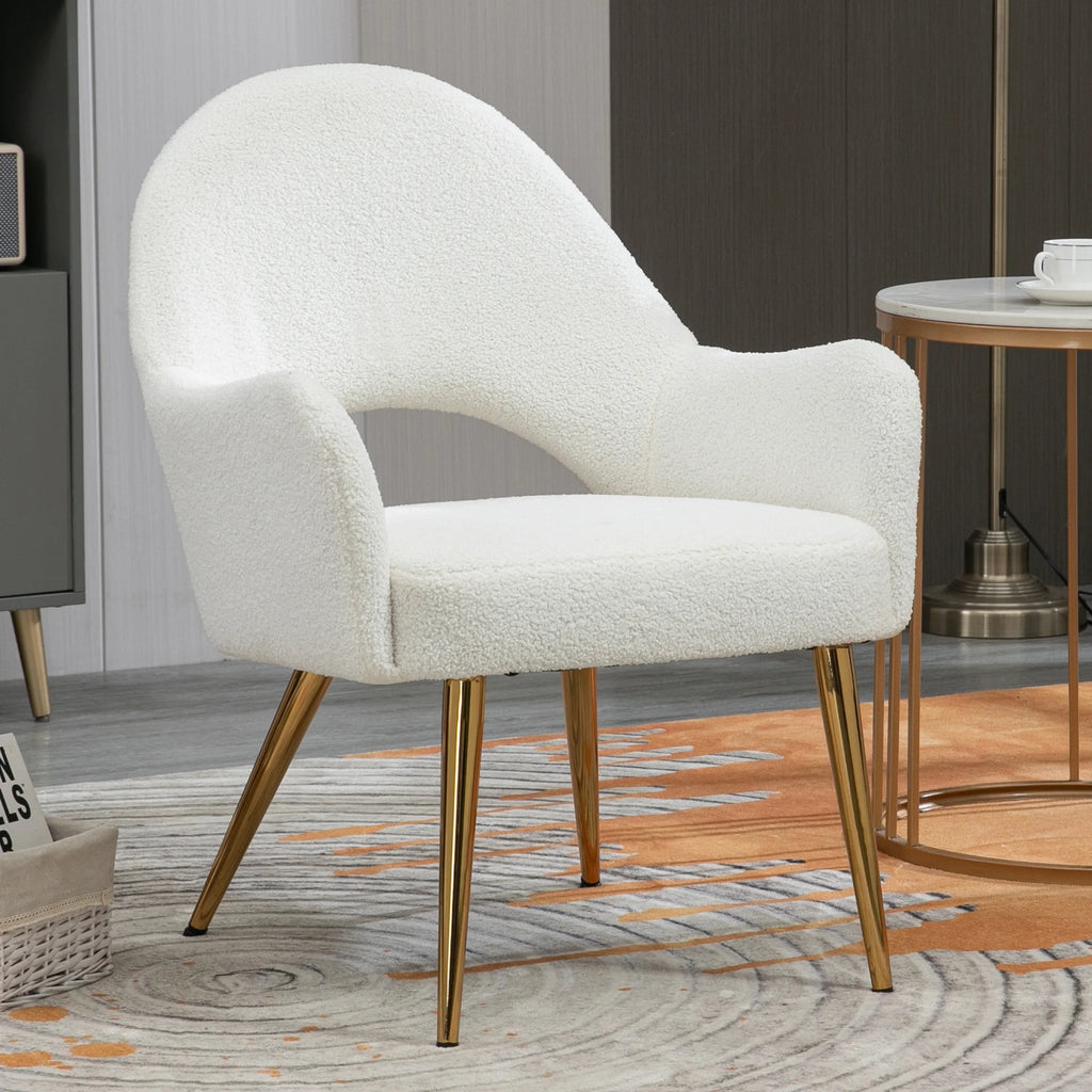 White Boucle Accent Chair with Gold Legs C2039