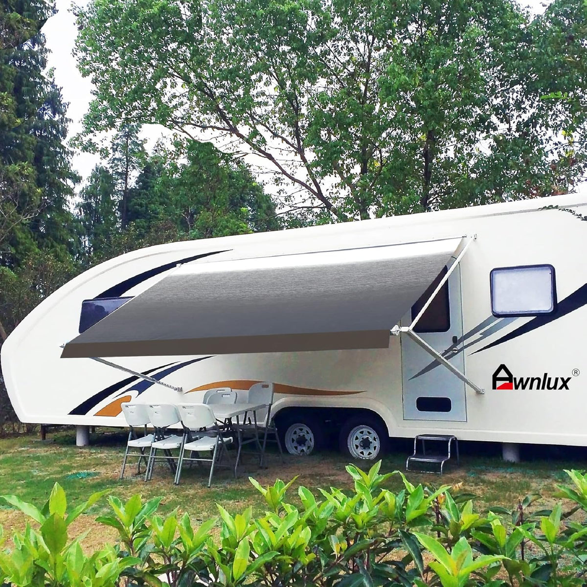 Blue Ombre White 12' Vinyl RV Awning Fabric Replacement with Press Plate & Pull Strap M745892