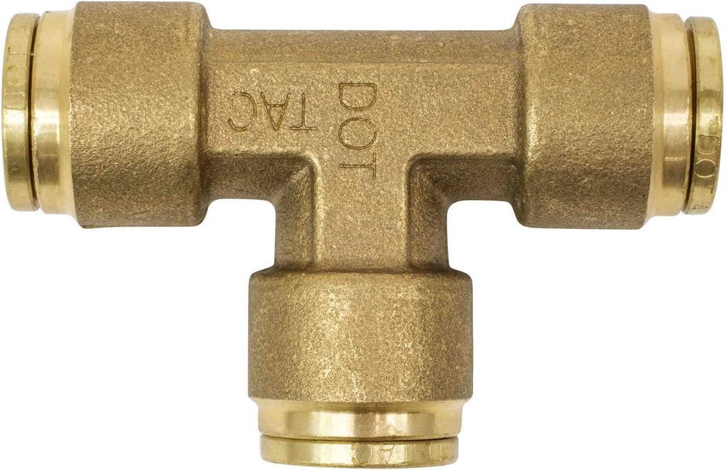 Brass Push to Connect Union Tee Air Brake Tube Fitting, 1/4" Tube OD (5 Pack) P5658