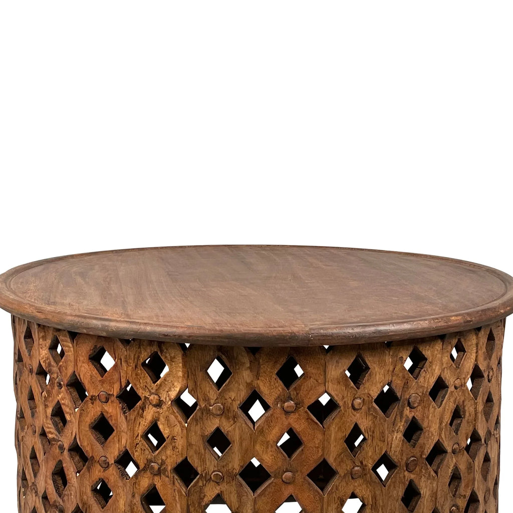 17 Inch 2 Piece Mango Wood Round Coffee Table and Side End Table Set Q660