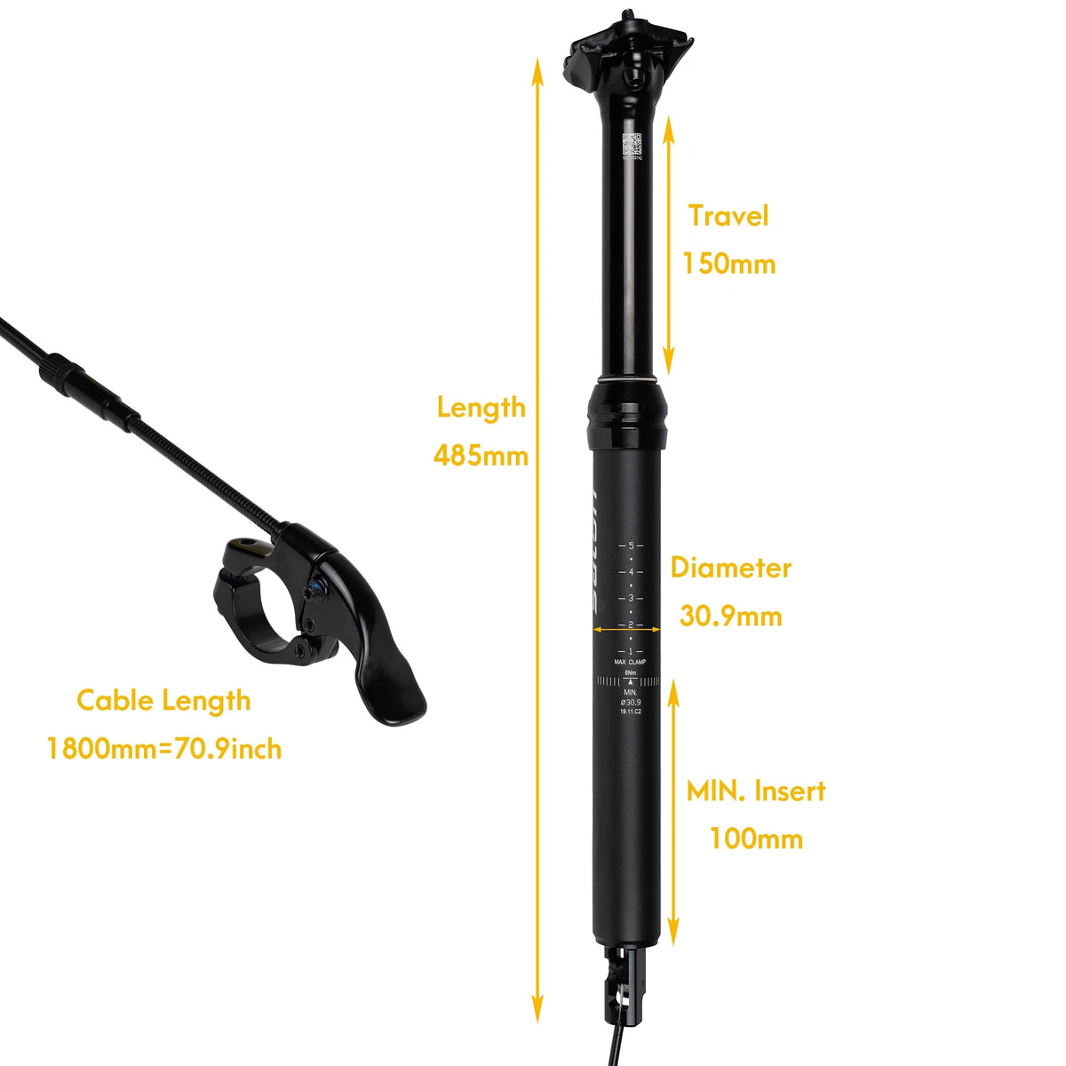 Dropper Seat Post 30.9x485mm Internal Routing G8075