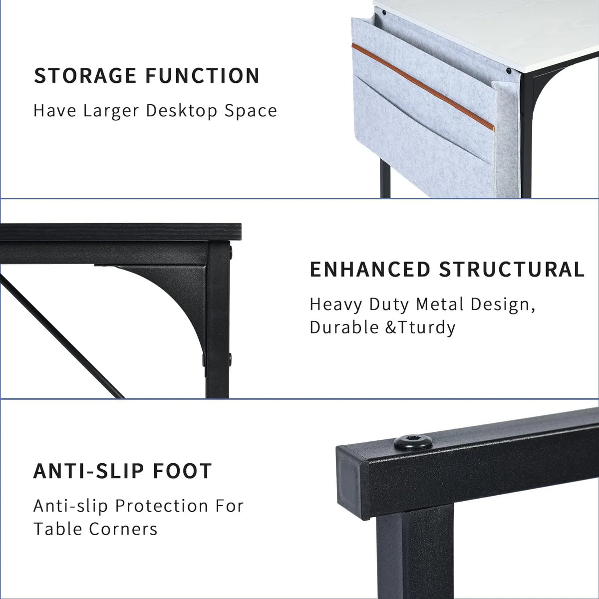 Black White 47 inch Metal Frame Computer Desk with Storage Bag X751