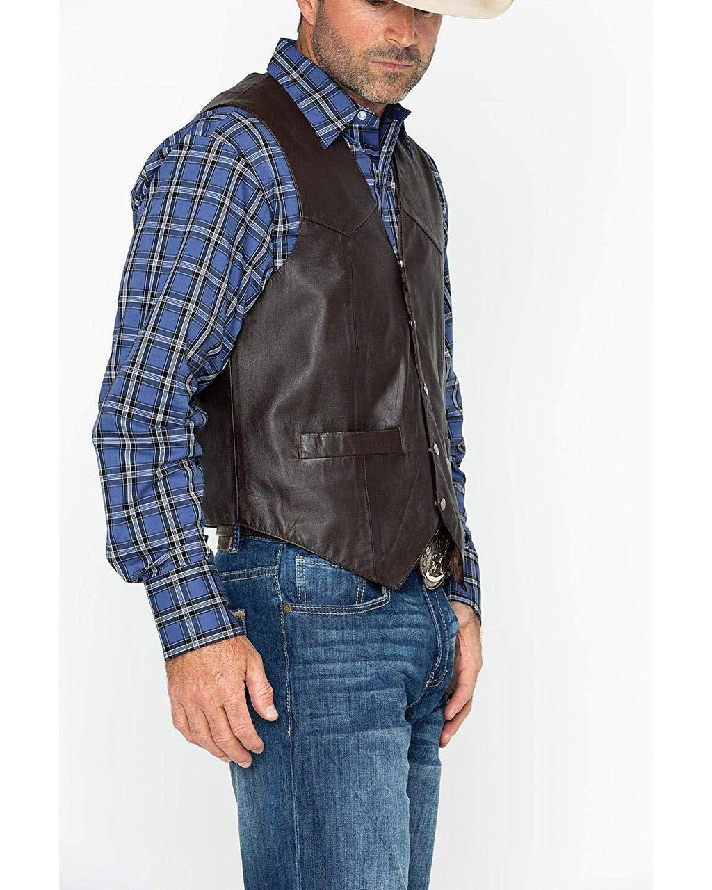 Brown Calf Suede Western Snap Vest K424