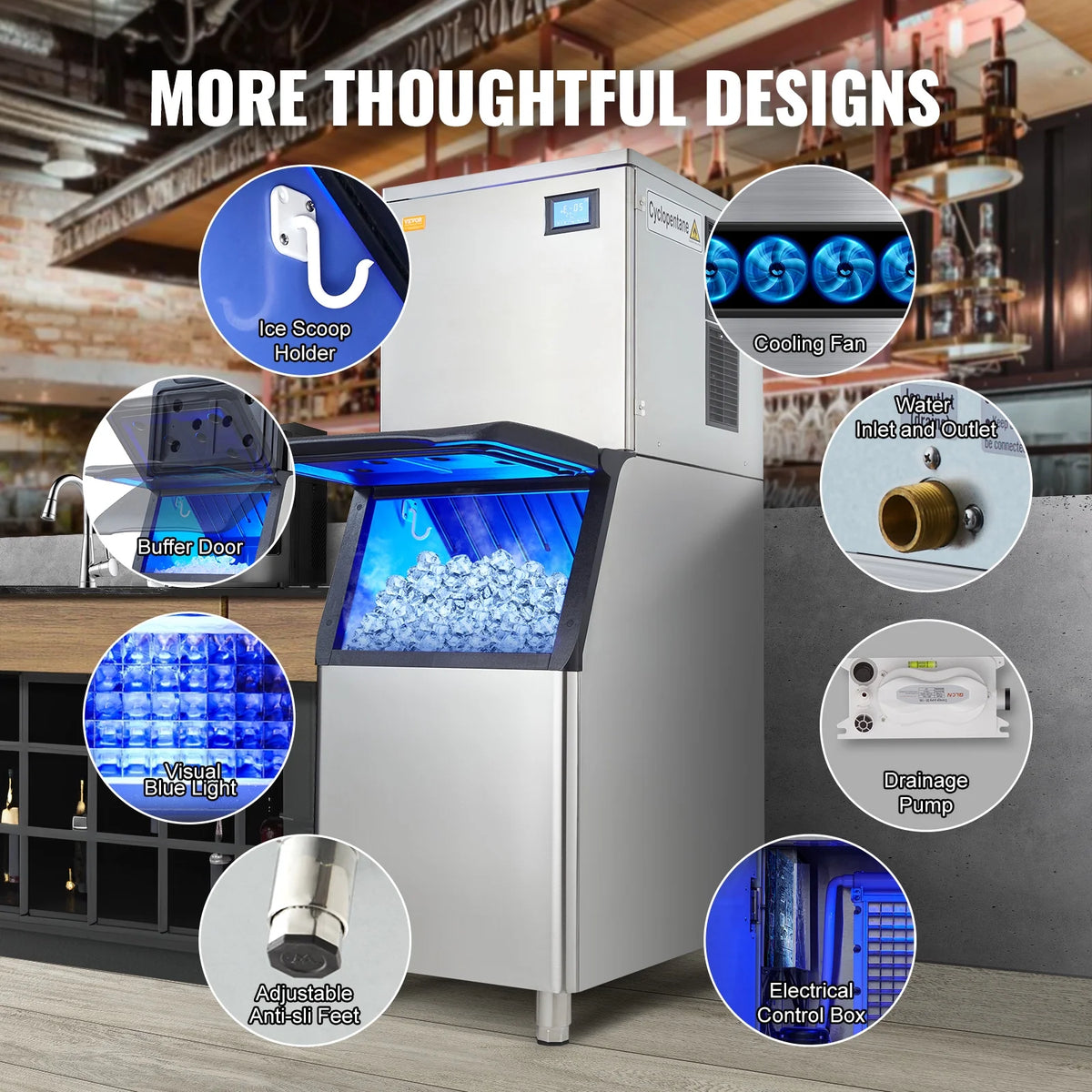 Commercial Ice Maker with Storage Bin Auto Self-Cleaning A268