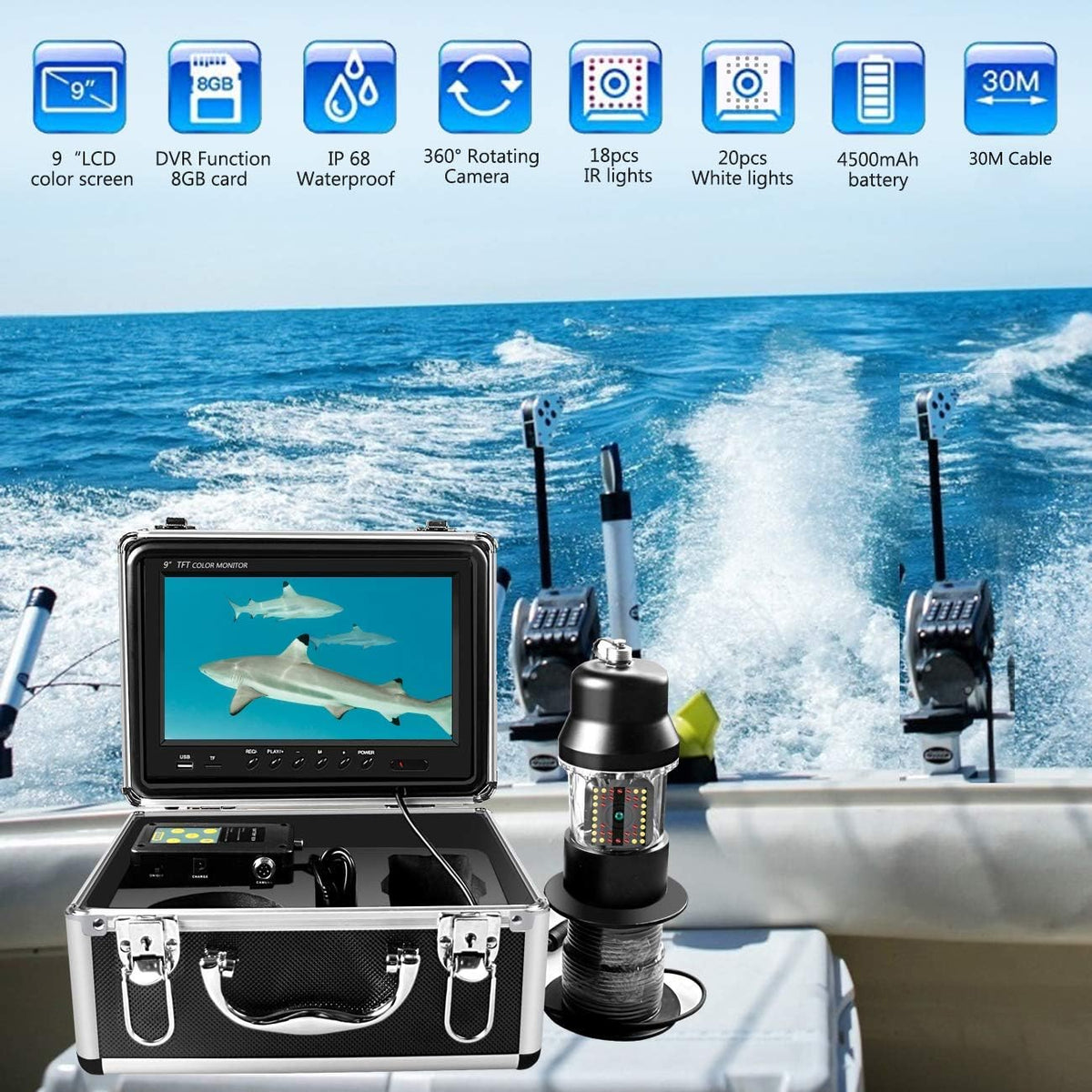 Waterproof 360° Rotating View Underwater Ice Fishing Camera with 9 inch LCD Monitor F8579