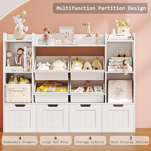 4 Movable Drawers Toy Storage Organizer with Box Bins F51063