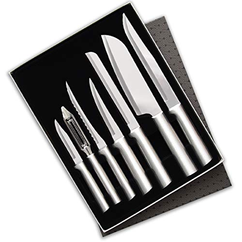 7 Stainless Steel Kitchen Knives Starter Gift Set with Brushed Aluminum S37433