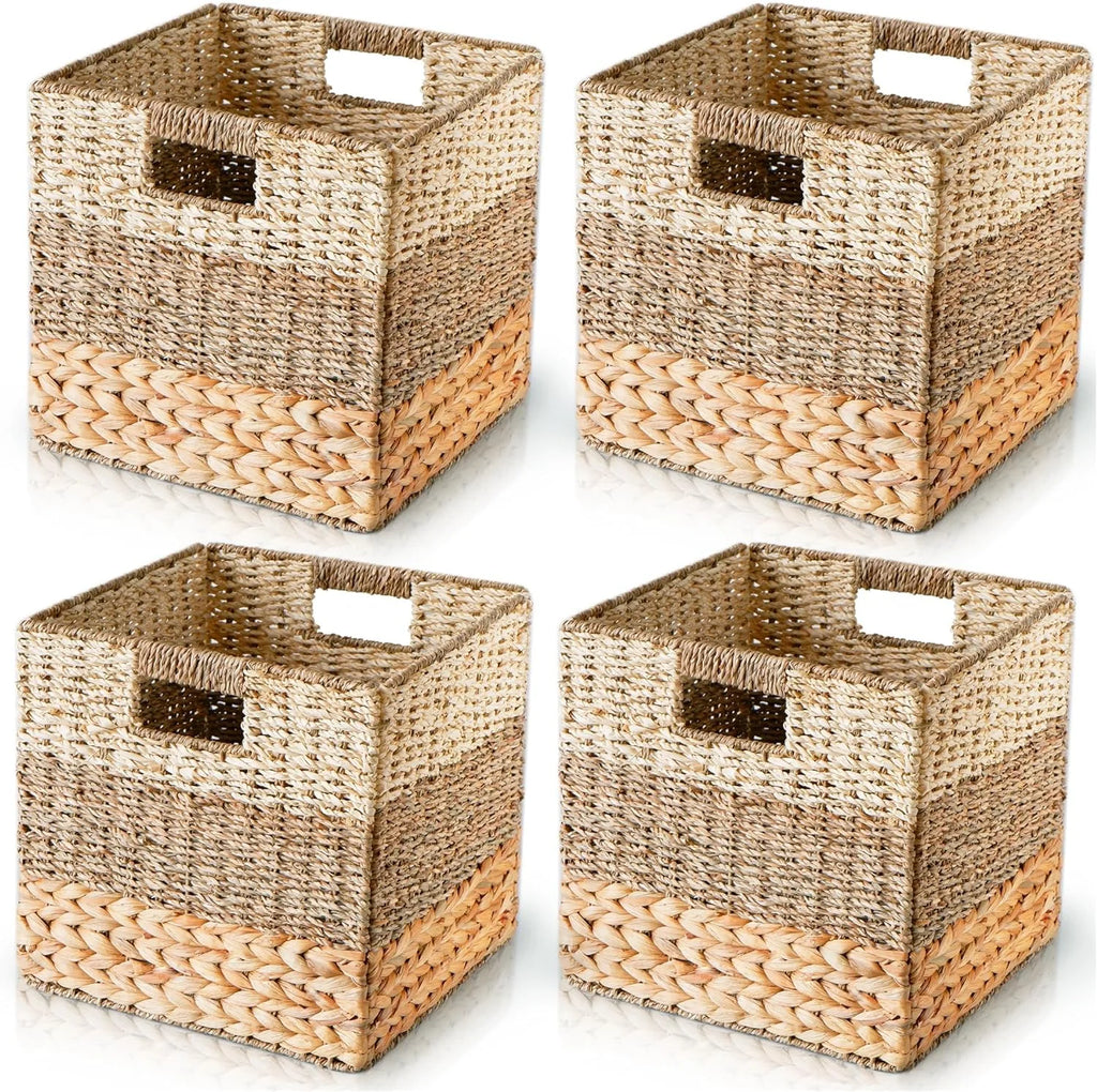 Natural Wicker Storage Cubes, Set of 4 Hyacinth Baskets T63102