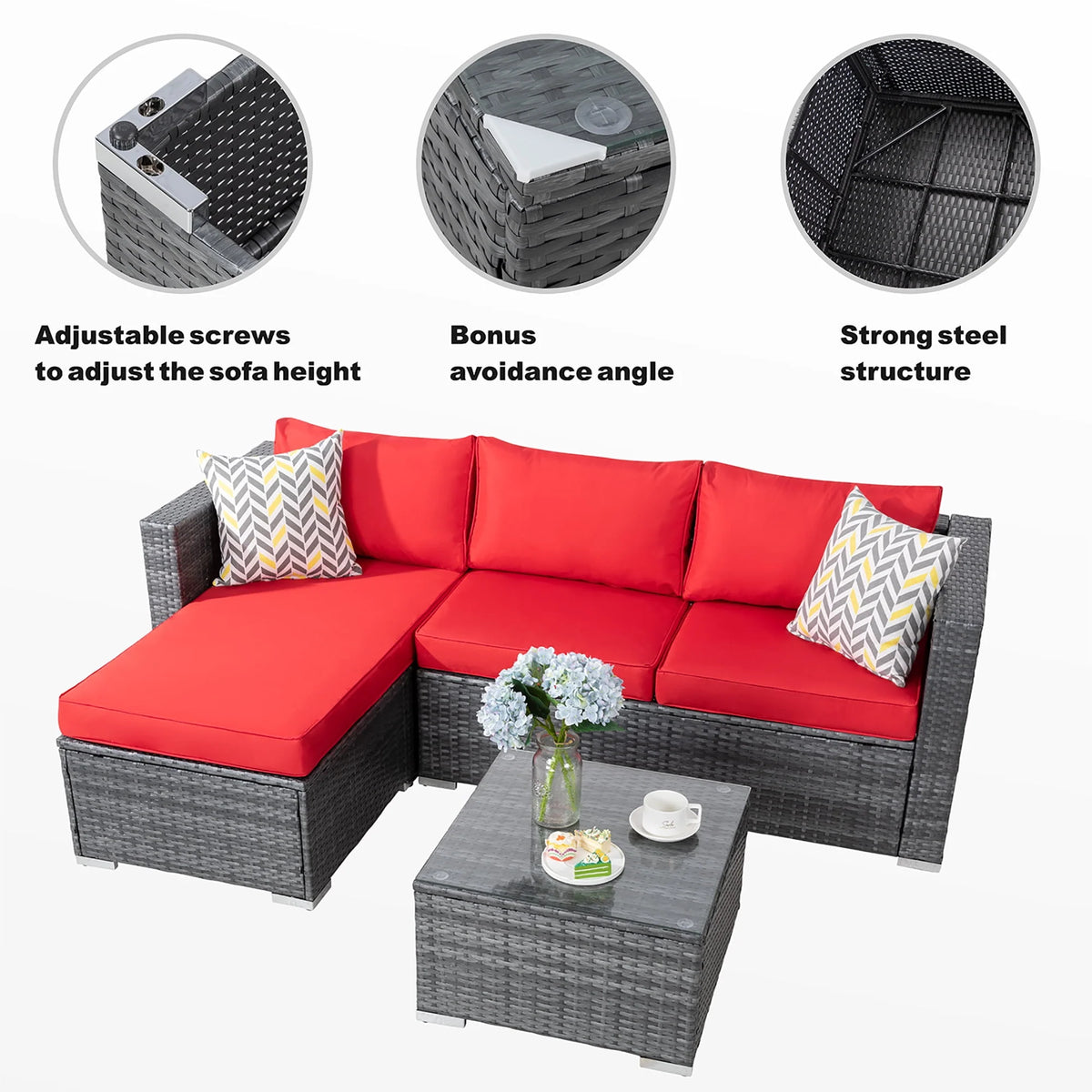 3 Piece Aegean Blue Outdoor Sectional Sofa Set C58234