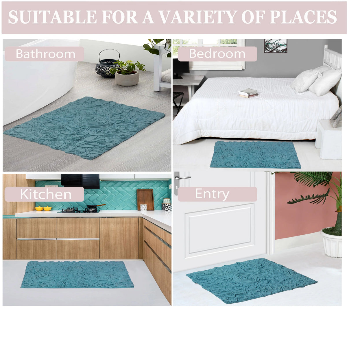 Blue 22" Round Cotton Bathroom Rug W640