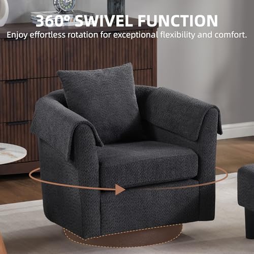 Black Chenille Swivel Accent Chair with Ottoman W963