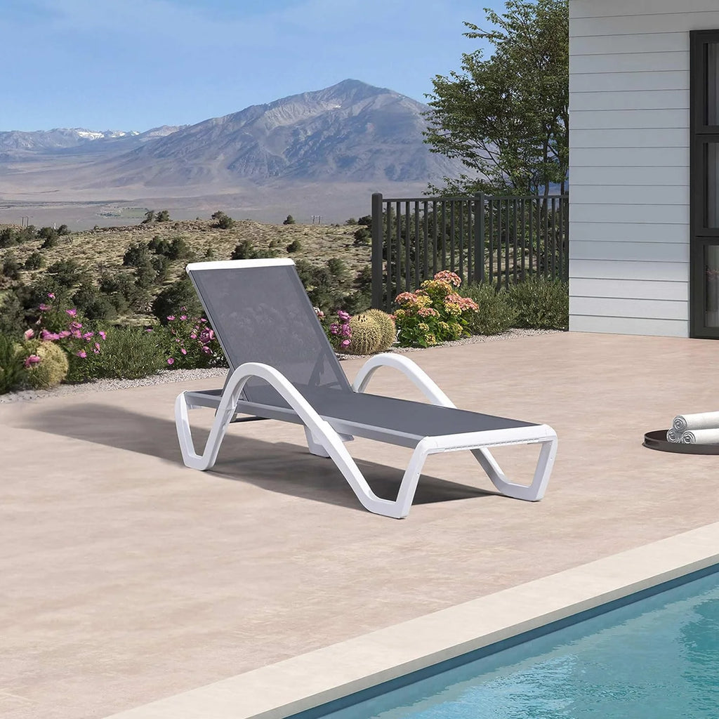 Grey Plastic Textilene Patio Chaise Lounge Chair M32894