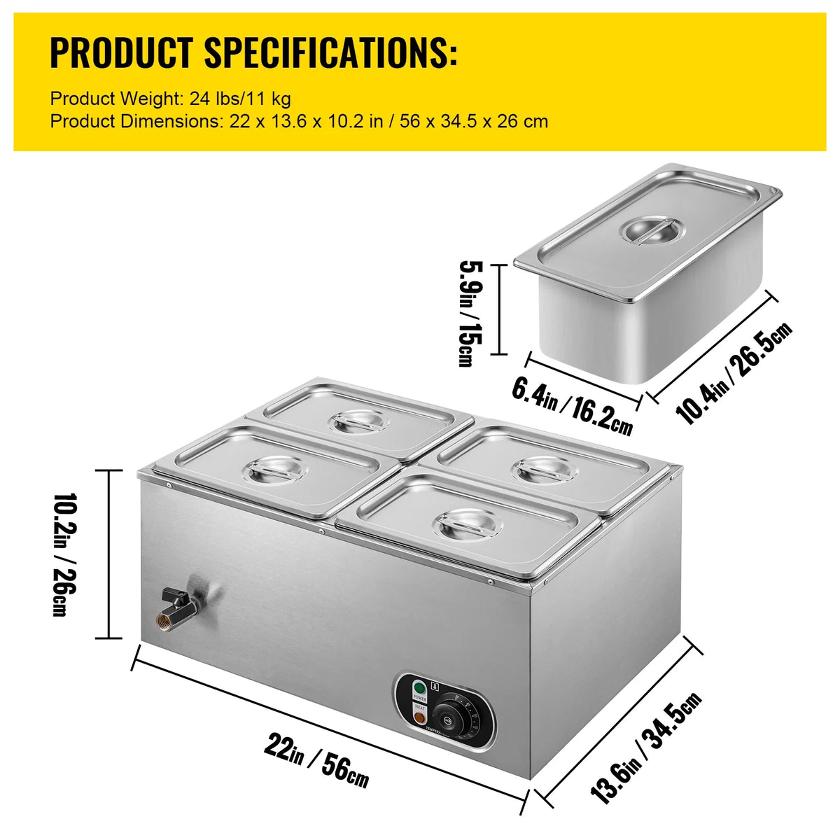 110V 4-Pan Stainless Steel Commercial Food Warmer 24 Qt X39501