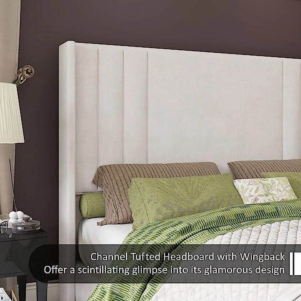 Velvet Upholstered Queen Size Bed Frame with Headboard B882