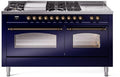 60 Dual Fuel Natural Gas Range in Blue with Bronze Trim V715