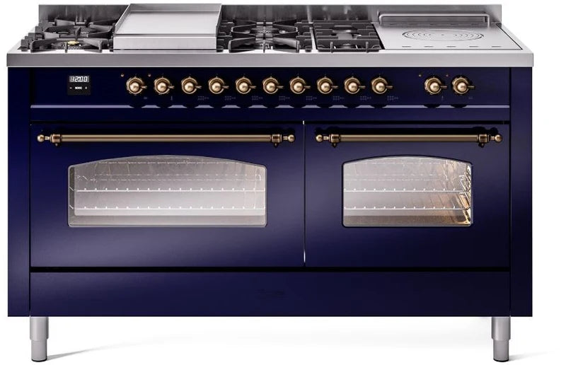 60 Dual Fuel Natural Gas Range in Blue with Bronze Trim V715
