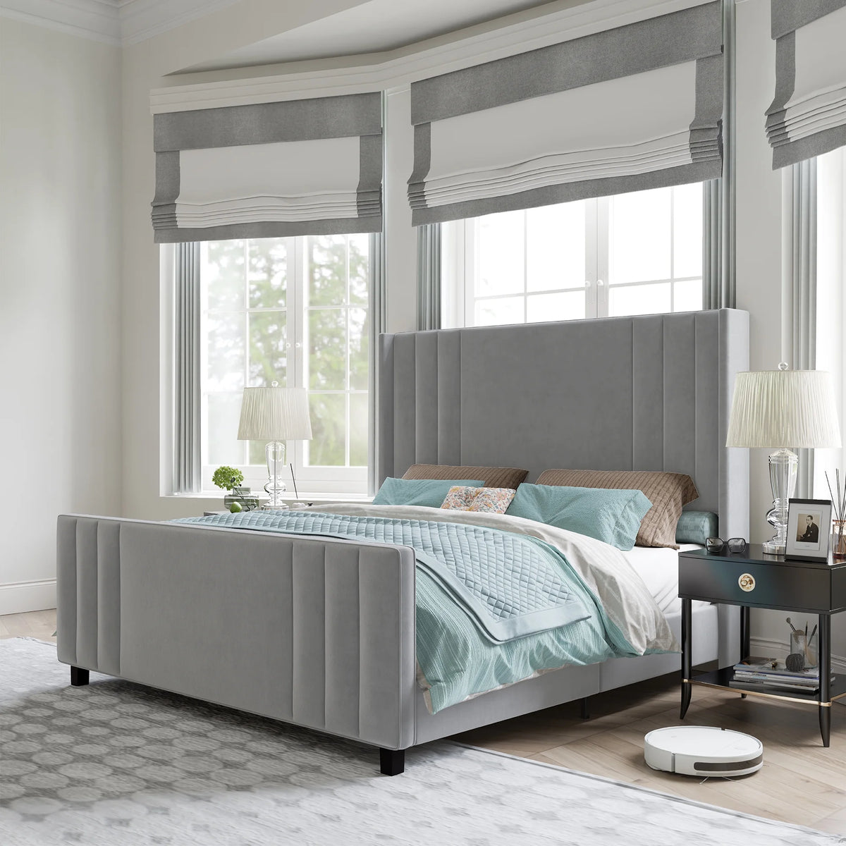 Velvet Upholstered Queen Size Bed Frame with Headboard B882