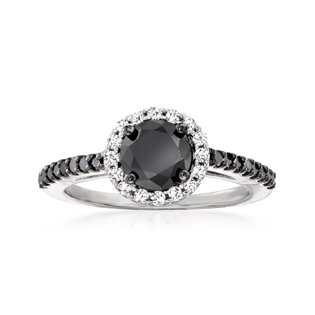 Black and White Diamond Halo Ring in Sterling Silver I209