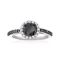 Black and White Diamond Halo Ring in Sterling Silver I209