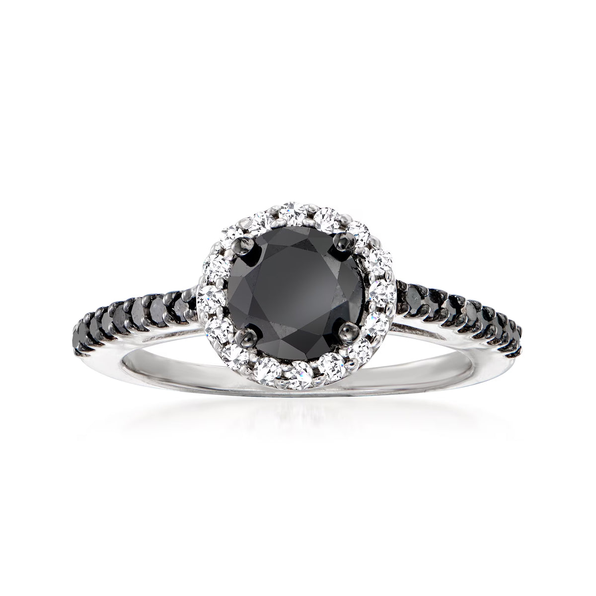 Black and White Diamond Halo Ring in Sterling Silver I209