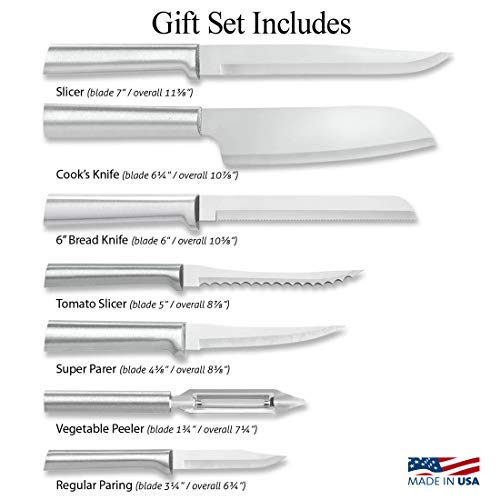 7 Stainless Steel Kitchen Knives Starter Gift Set with Brushed Aluminum S37433