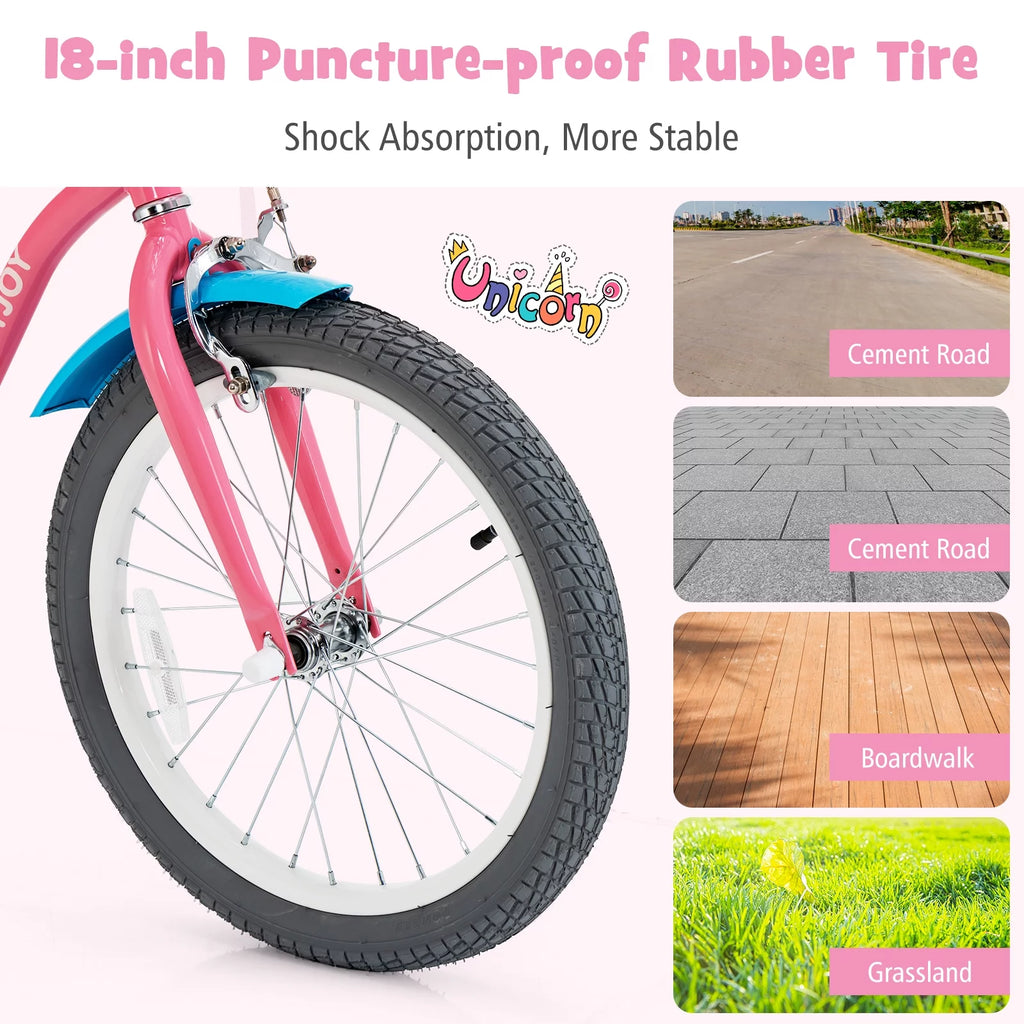 18 Inches Kids Bicycle with Training Wheels and Basket G483