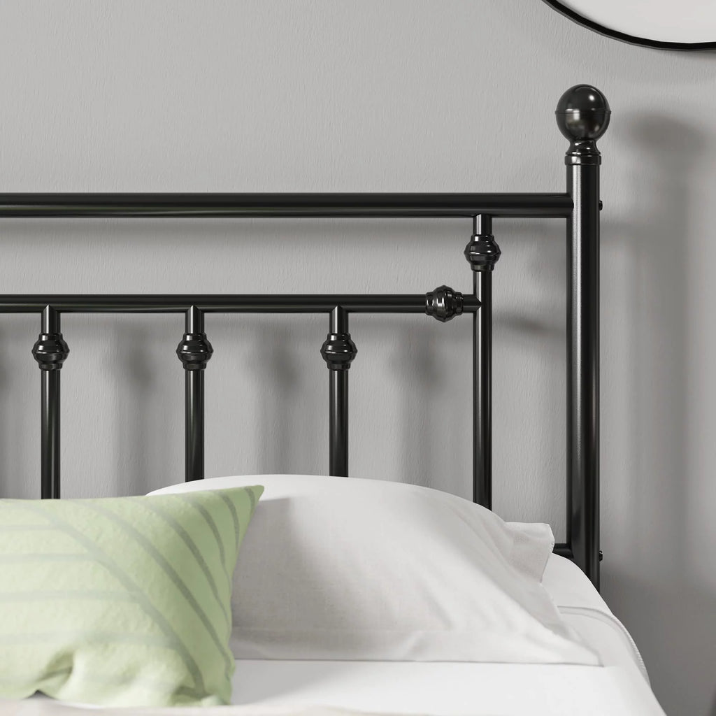 Full Size Black Iron Bed Frame with Headboard and Footboard B7896