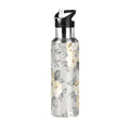 Yellow Flowers on Grey Stainless Steel Insulated Water Bottle with Straw Lid V570066