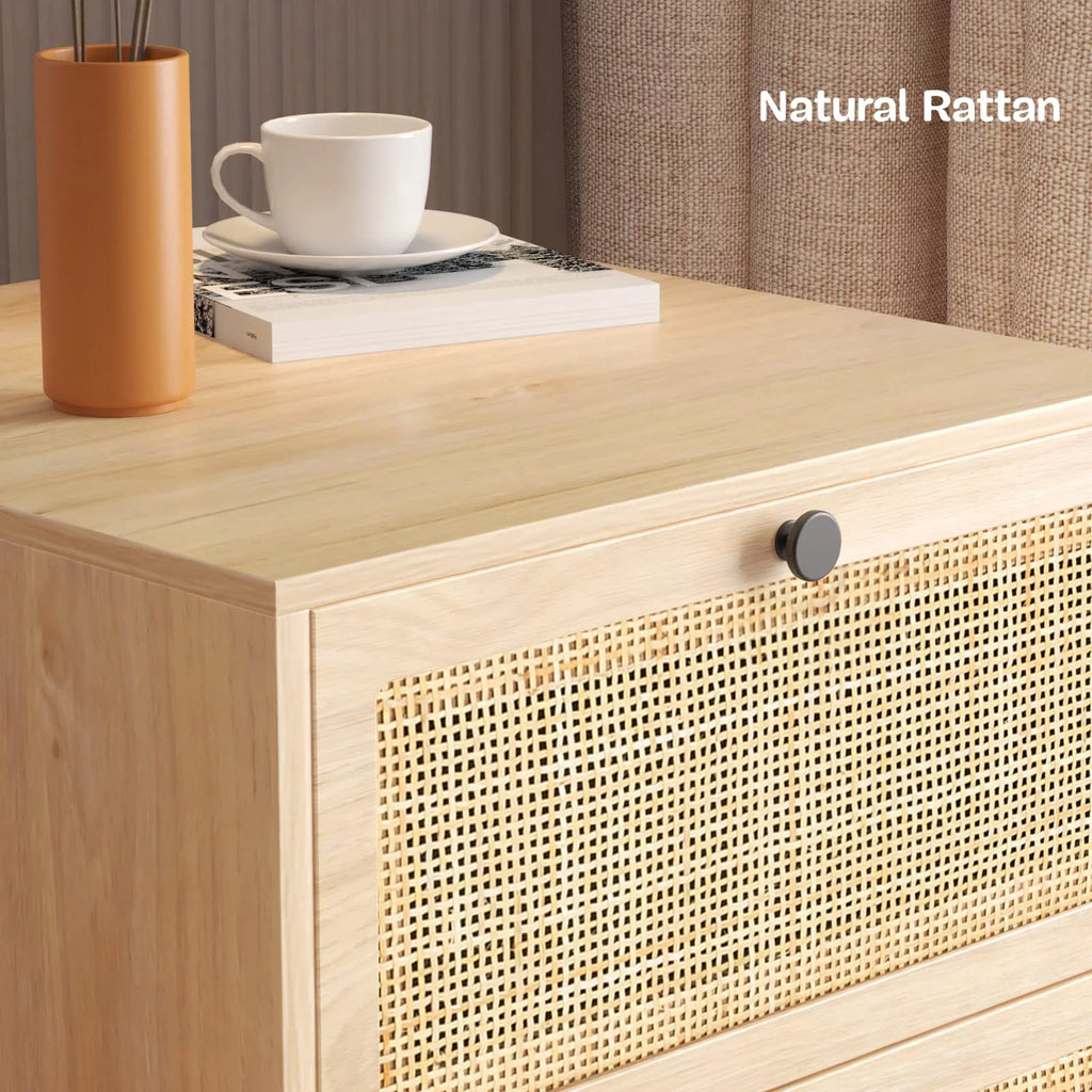Set of 2 Rattan Storage Drawers and Shelf Nightstands A4504