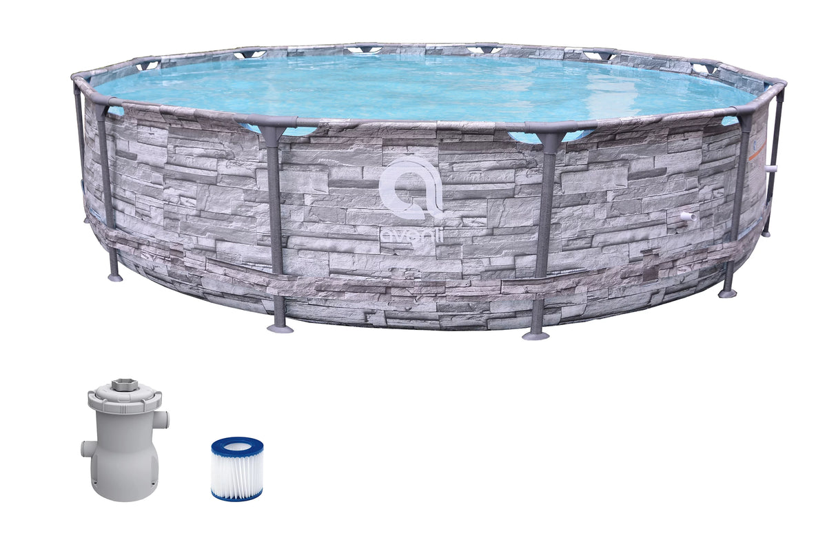 12 ft. Grey Stone Round Above Ground Pool V14320