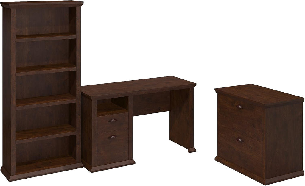 Antique Cherry Home Office Desk with Lateral File Cabinet V787