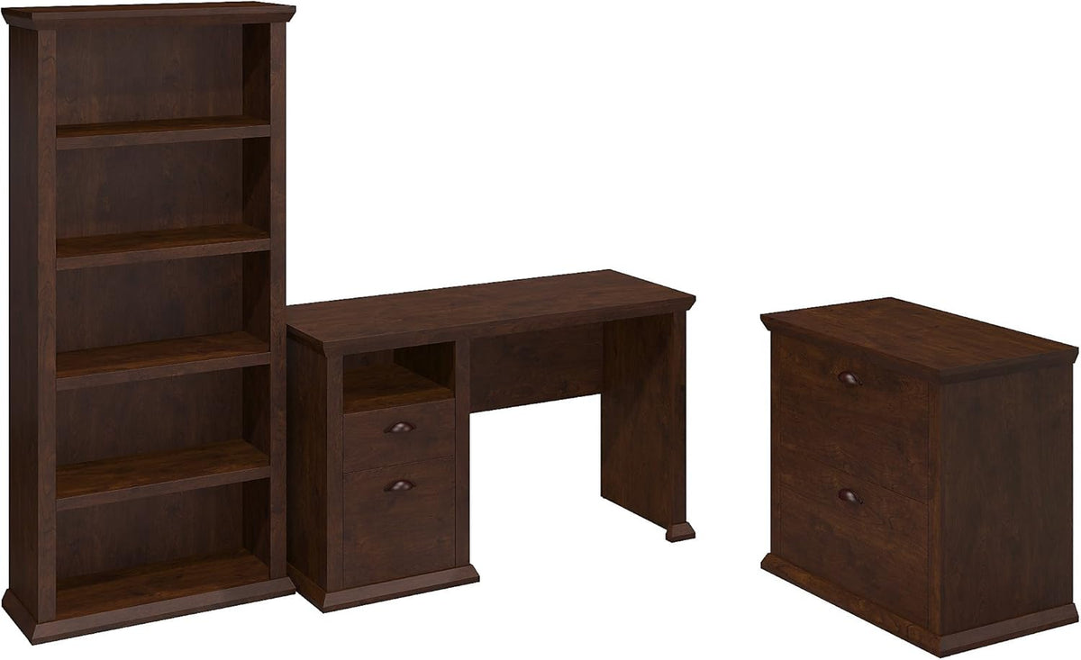 Antique Cherry Home Office Desk with Lateral File Cabinet V787