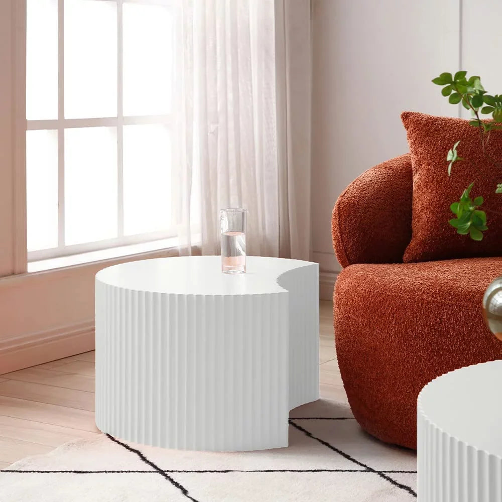 Matte White Round Wooden Coffee Table Set of 2 D550725