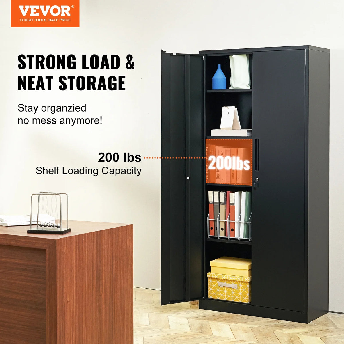 Metal Storage Cabinet 71" Steel Adjustable Shelves Black M57300