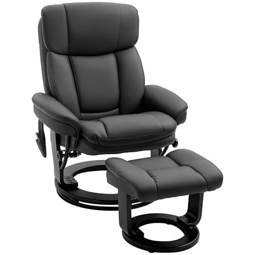 Black PU Leather Massage Recliner Chair with Ottoman F77009