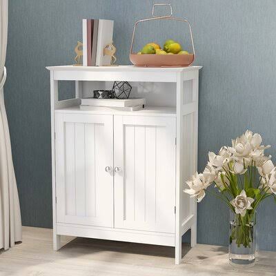 White Double Shutter Doors Bathroom Storage Cabinet B354185