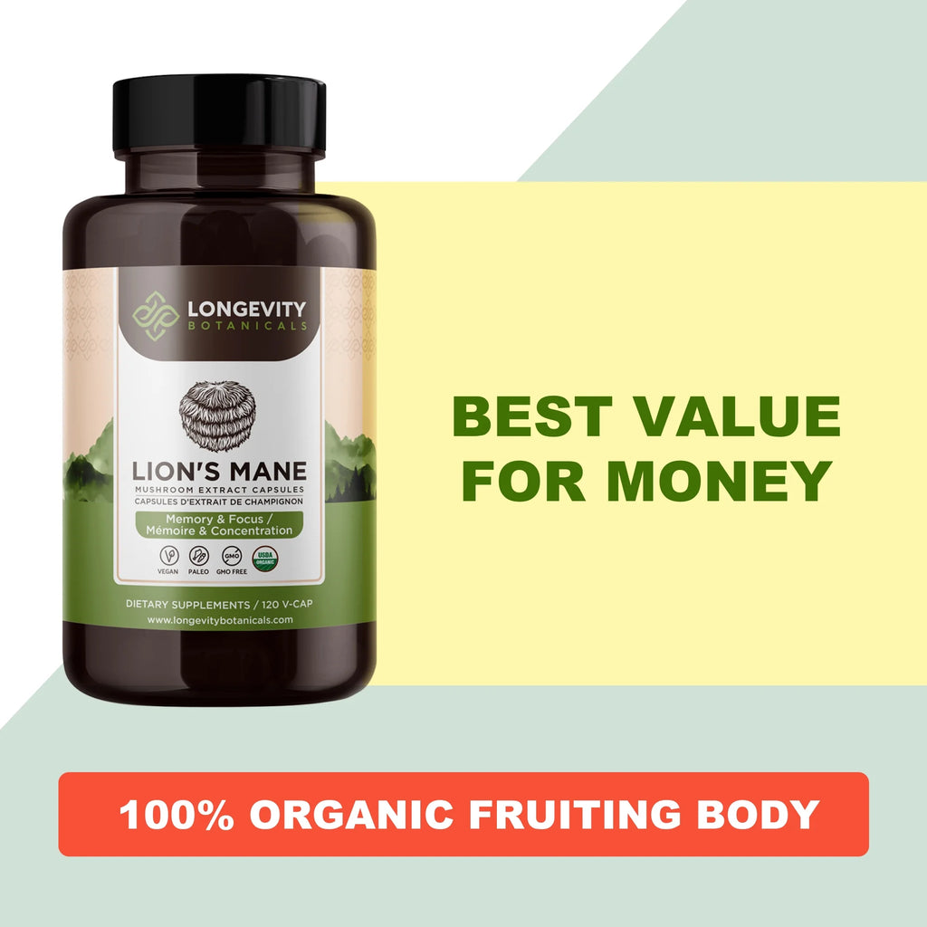 Organic Lion’s Mane Mushroom Supplement Capsules (120 Count) W72133