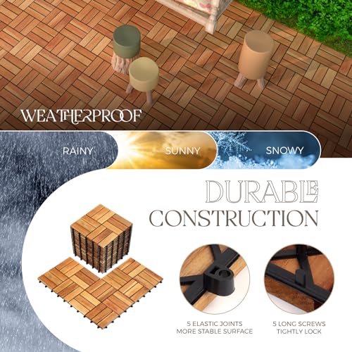 20 Pack Solid Acacia Wood Interlocking Deck Tiles, Golden Teak W9092