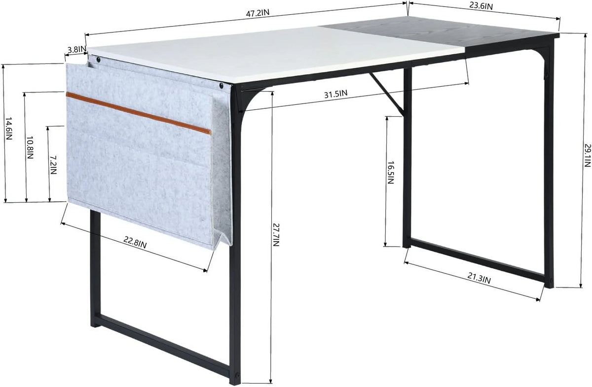 Black White 47 inch Metal Frame Computer Desk with Storage Bag X751