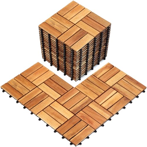 20 Pack Solid Acacia Wood Interlocking Deck Tiles, Golden Teak W9092