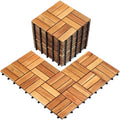 20 Pack Solid Acacia Wood Interlocking Deck Tiles, Golden Teak W9092